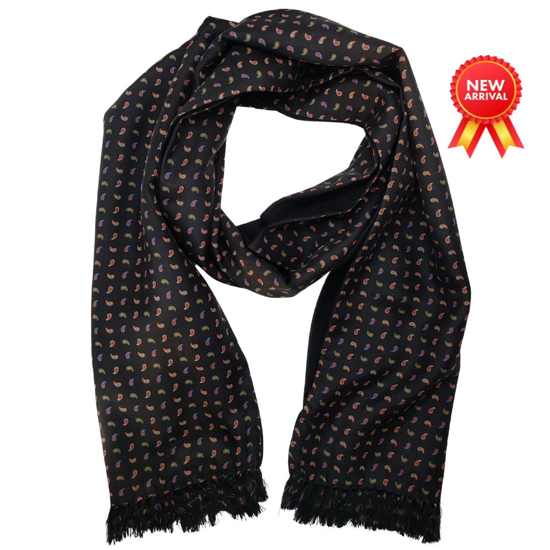 Black Paisley Silk & Wool Scarf