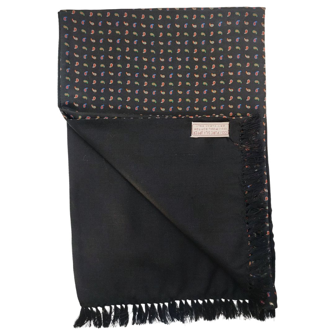 Black Paisley Silk & Wool Scarf