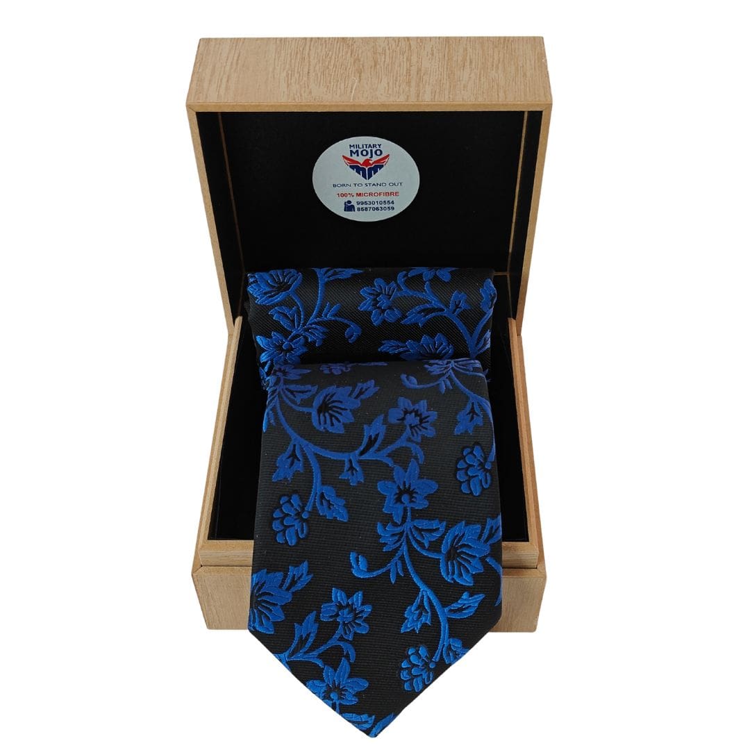 Blue Vine Microfibre Tie & Pocket Square Set