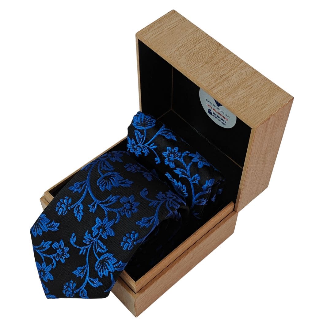Blue Vine Microfibre Tie & Pocket Square Set