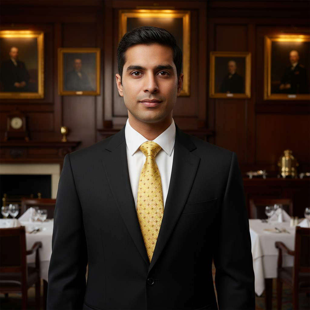 Gold patterned tie in an open black box on a white background
