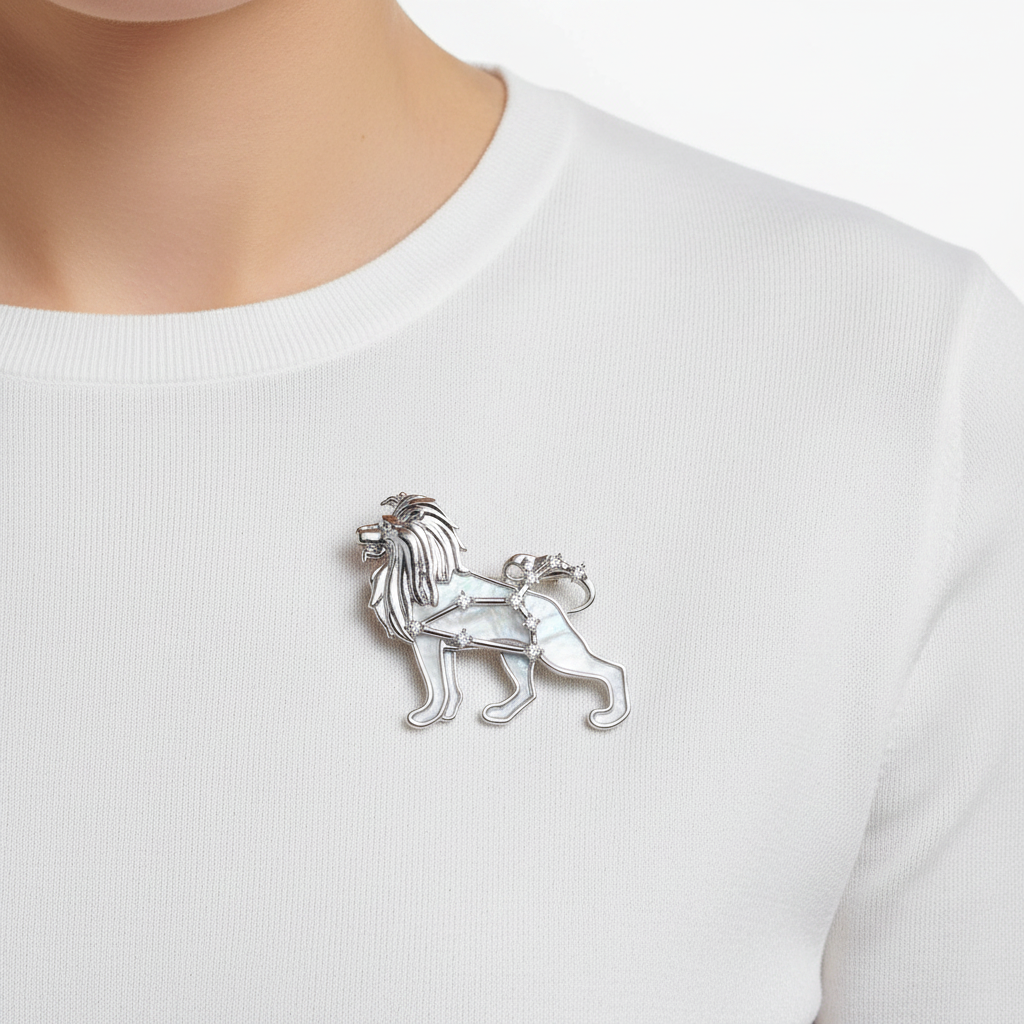 Silver Lion Unisex Brooch