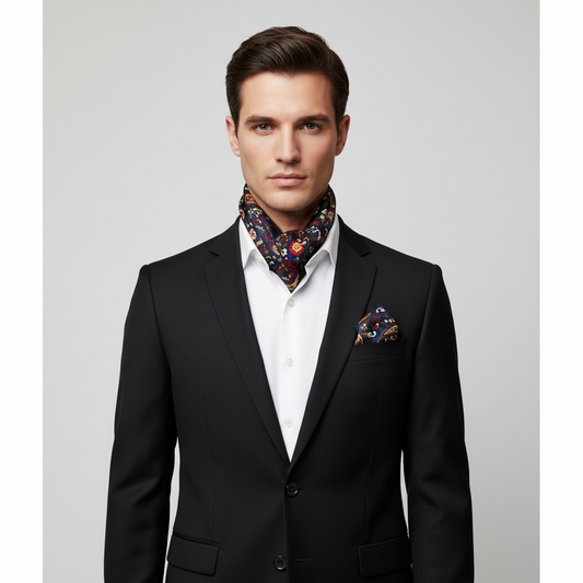 Vintage Paisley Scarf & Pocket Square Matching Set