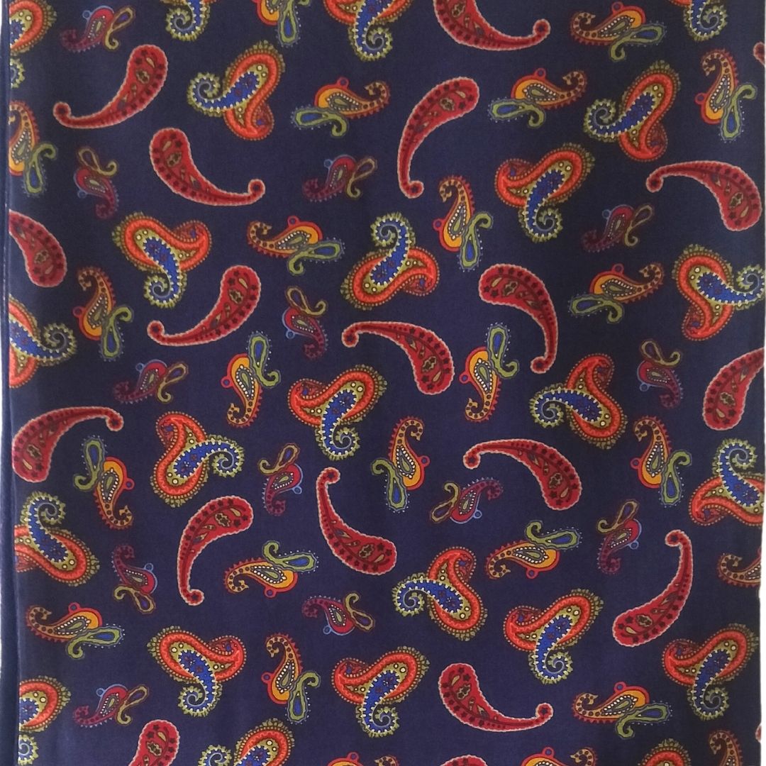 Deep Blue Multi Coloured Paisley Silk & Wool Scarf