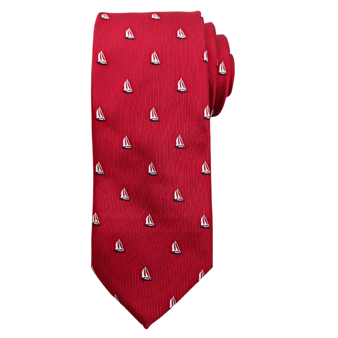 Red Sailboat Woven Microfibre Tie