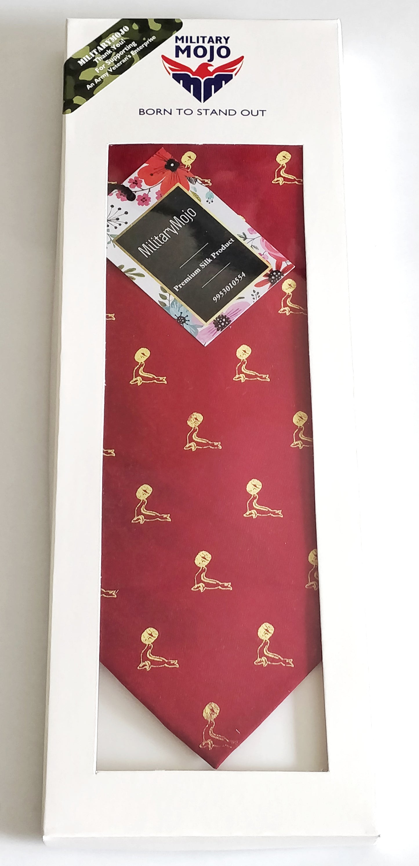 Golden on Maroon Playful Seal Silk Tie