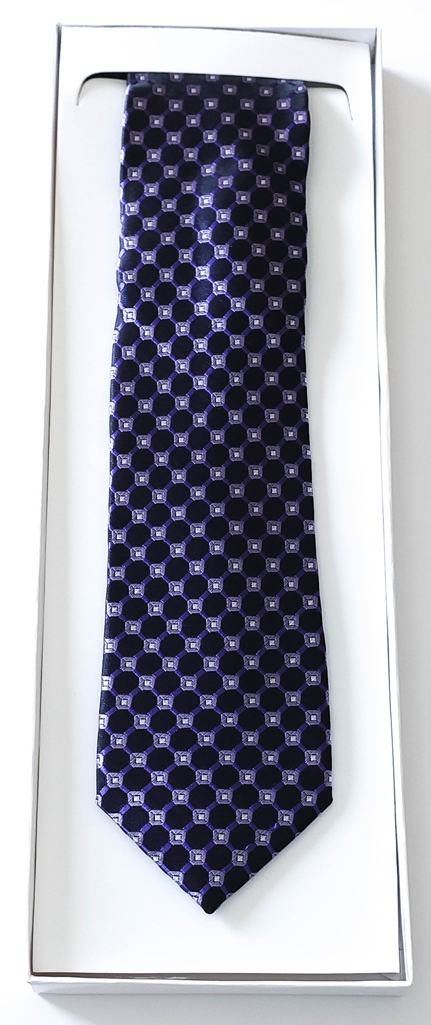 Geometric Blue Microfibre Tie