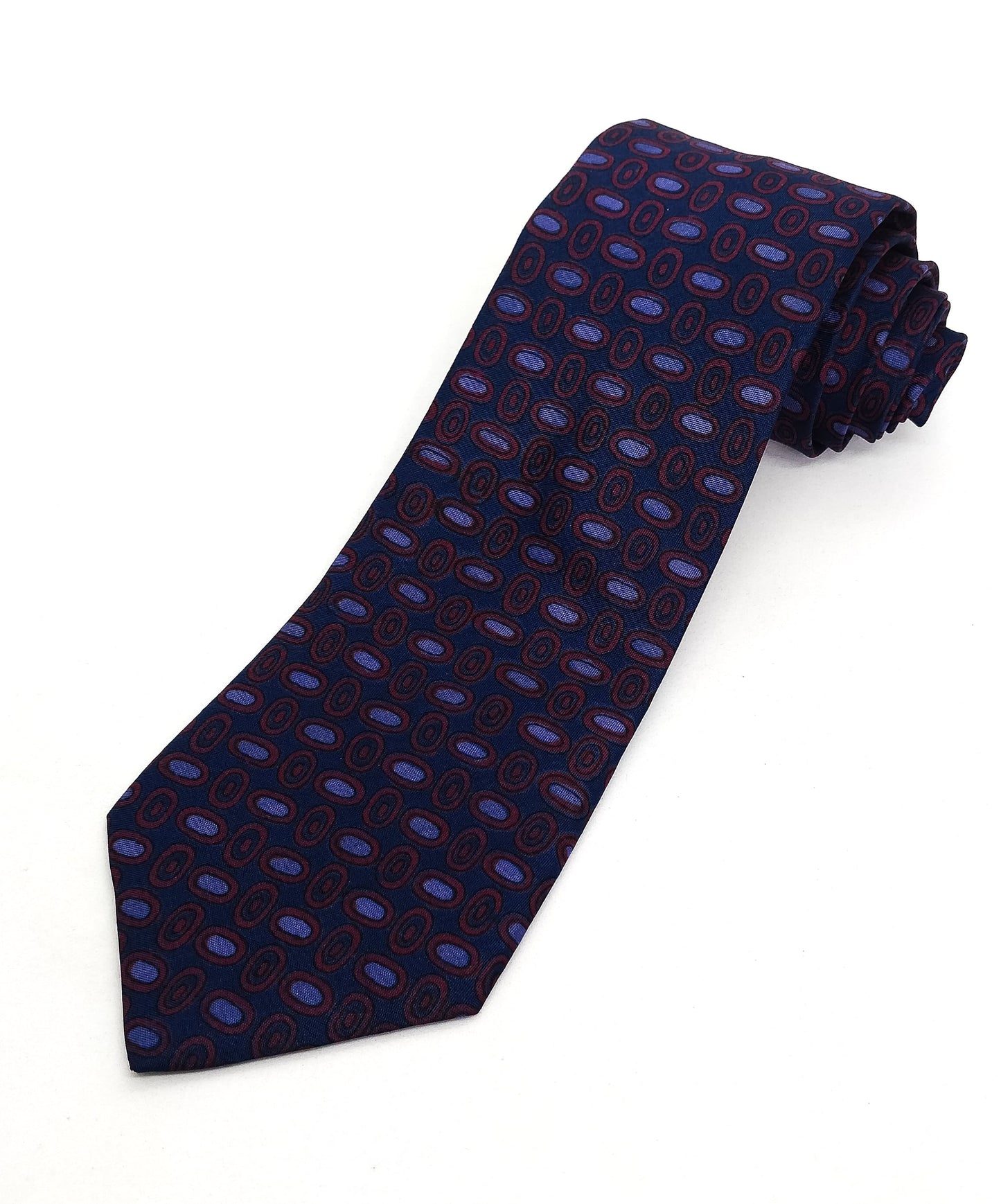 Geometric Blue Hand Block Printed Silk Tie