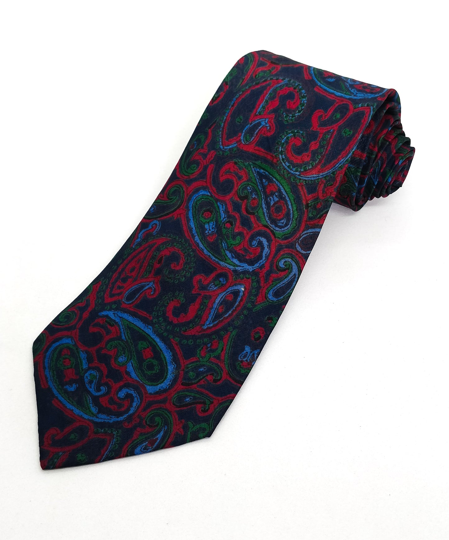Midnight Blue Paisley Hand Block Printed Silk Tie
