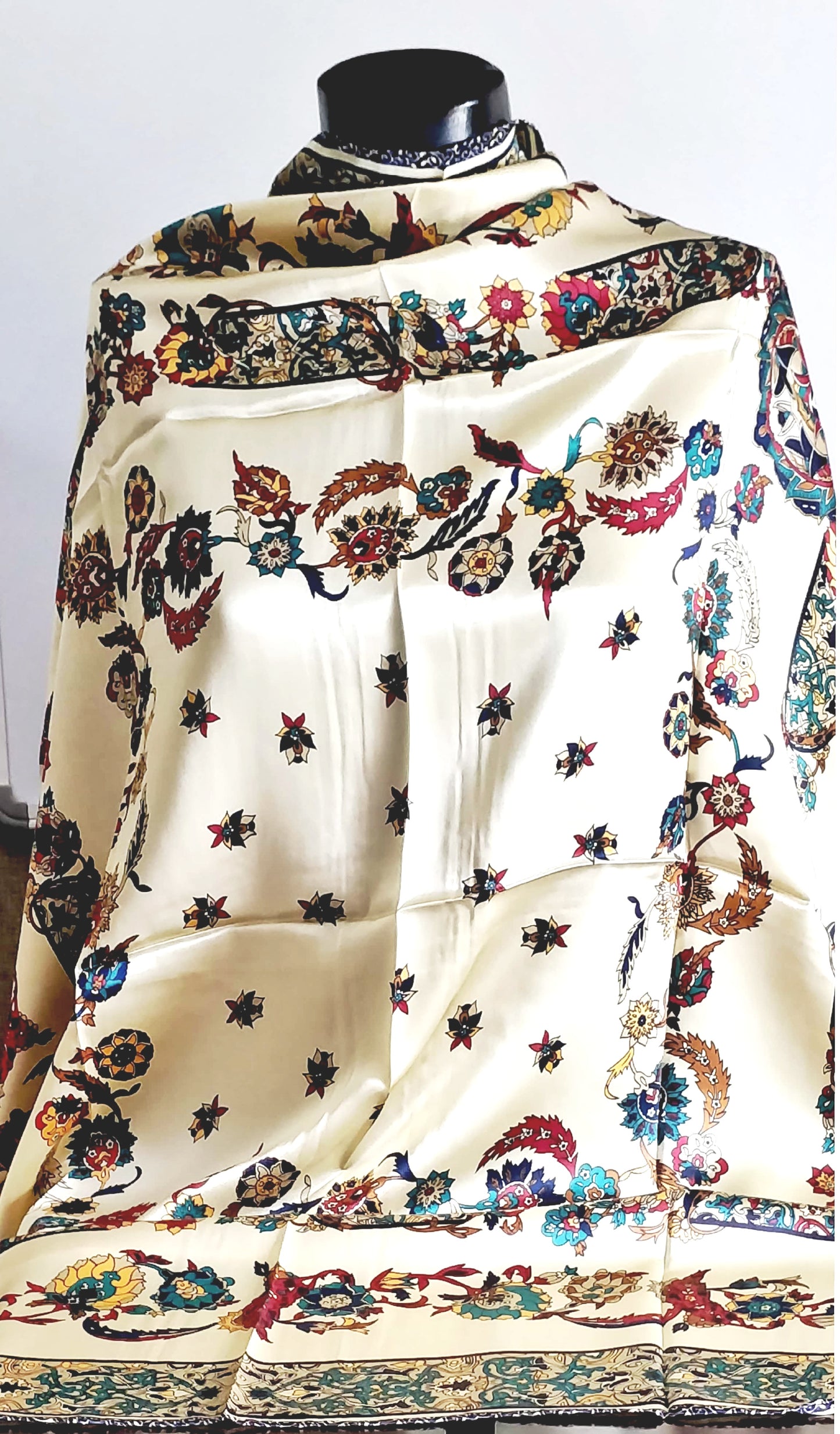 Cream Ivy Satin Silk Scarf