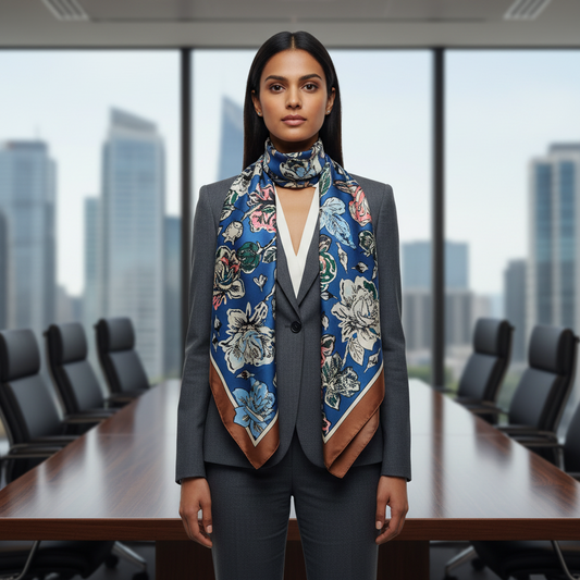 Floral patterned fabric on a brown background