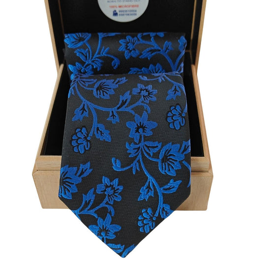 Blue Vine Microfibre Tie & Pocket Square Set