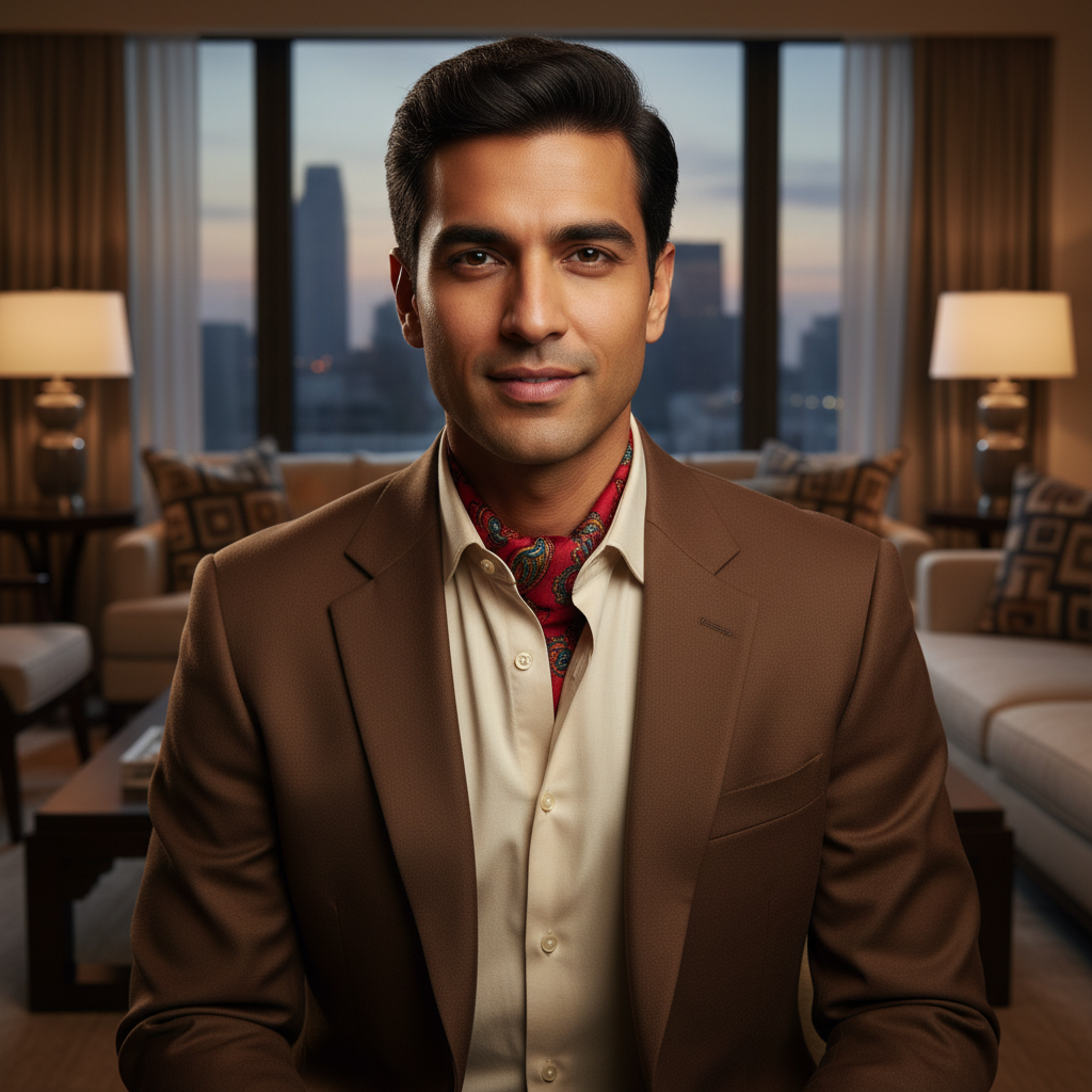 Red scarf with colorful paisley patterns on a white background