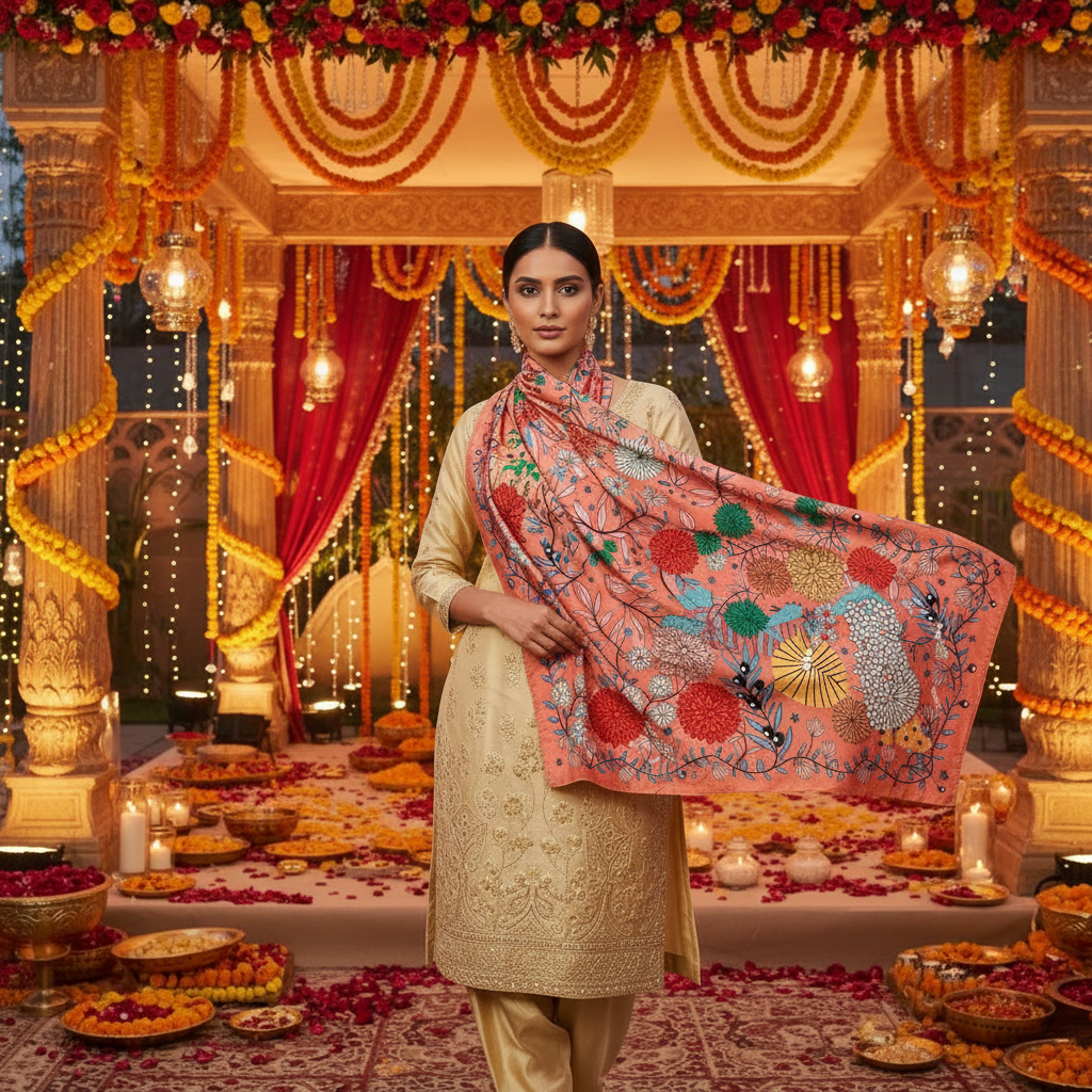 Colorful floral-patterned fabric with 'Bimba y Lola' branding on a white background