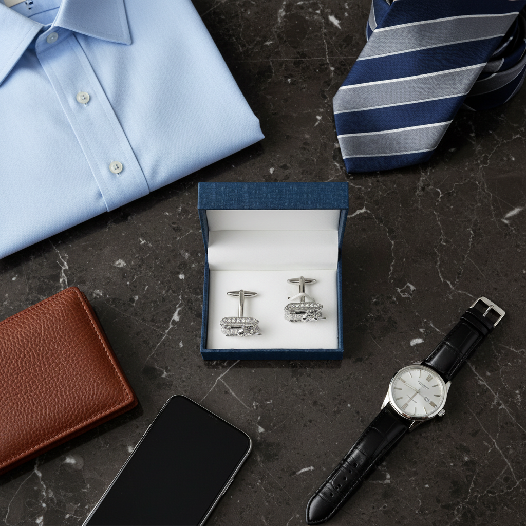 Battle Tank Tie Clip & Cufflinks Accessory Set