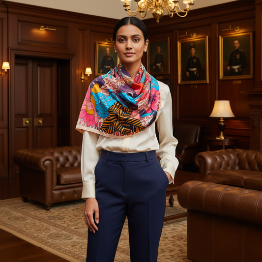 Colorful fabric with various patterns and colors on a white background