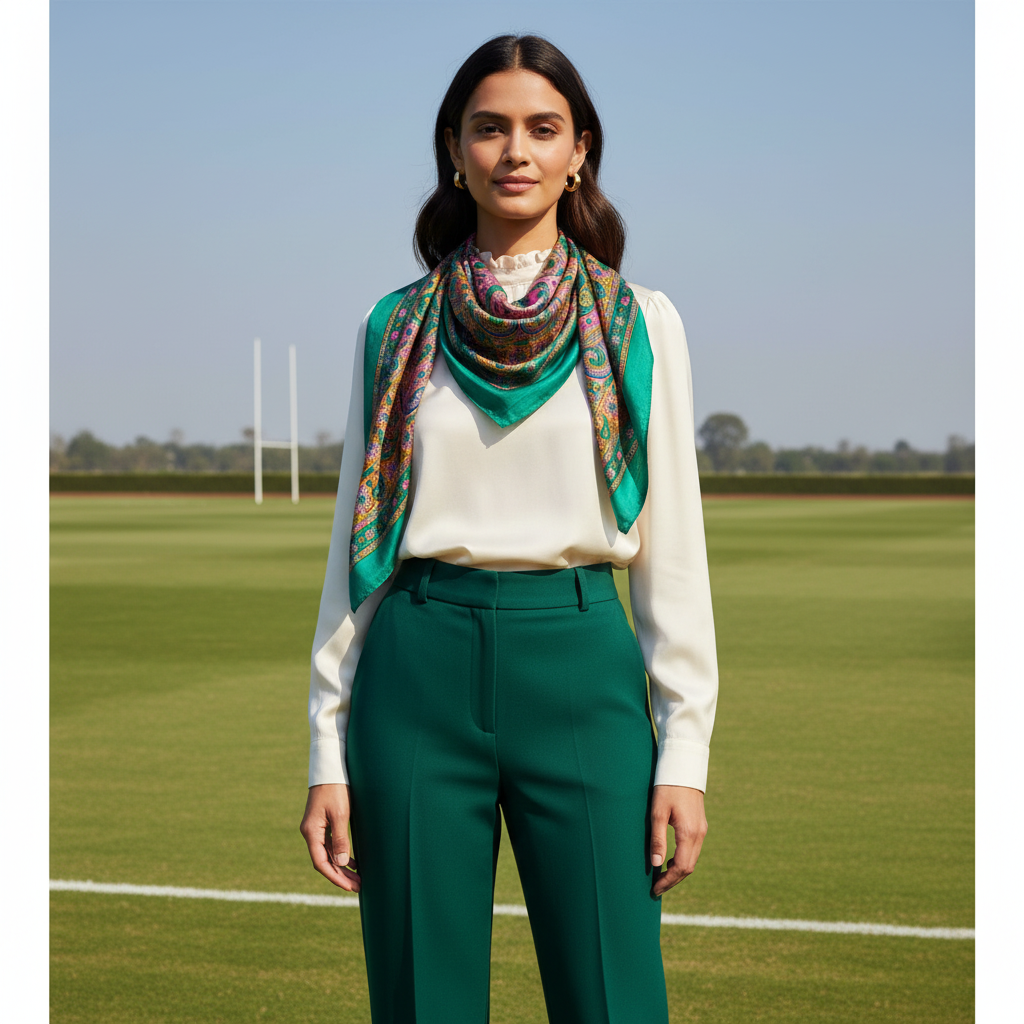 Colorful paisley patterned scarf on a white background