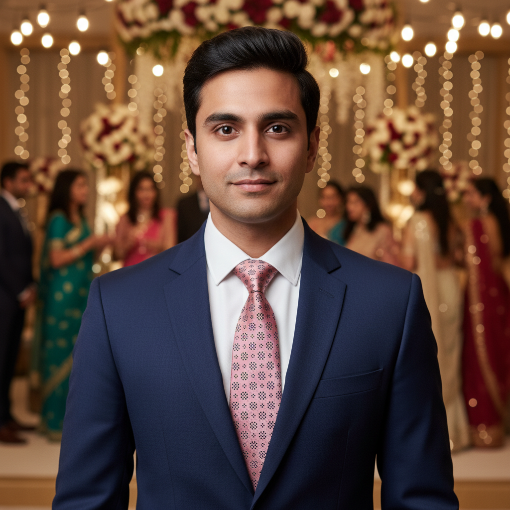 Pink tie with black pattern in a black box on a white background
