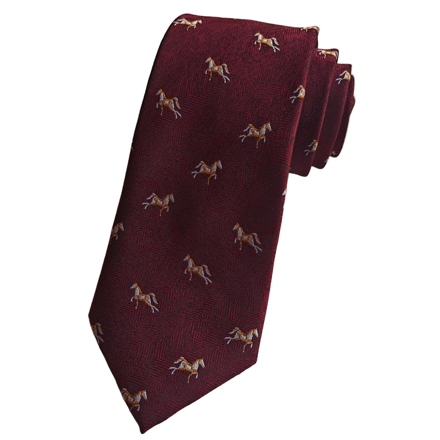 Burgundy Horse Motif Woven Microfibre Tie