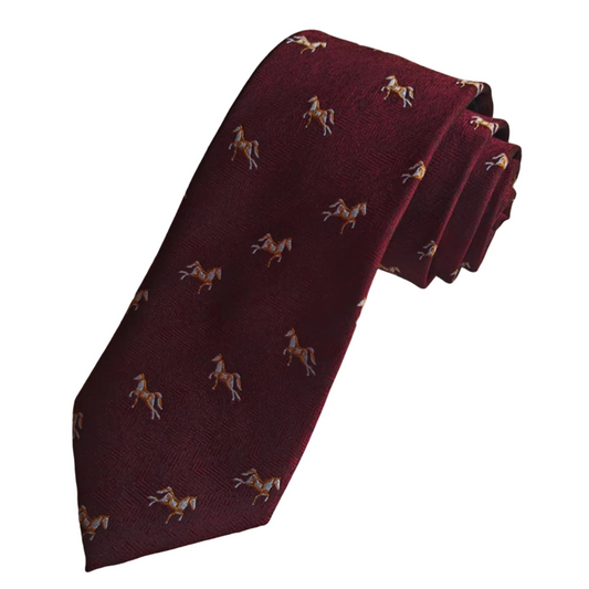 Burgundy Horse Motif Woven Microfibre Tie