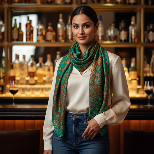 Green patterned scarf on a white background