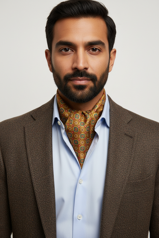Shershah Silk Cravat Mustard Geometric