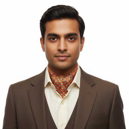 Nolan Silk Cravat Brick Red Multi Pattern