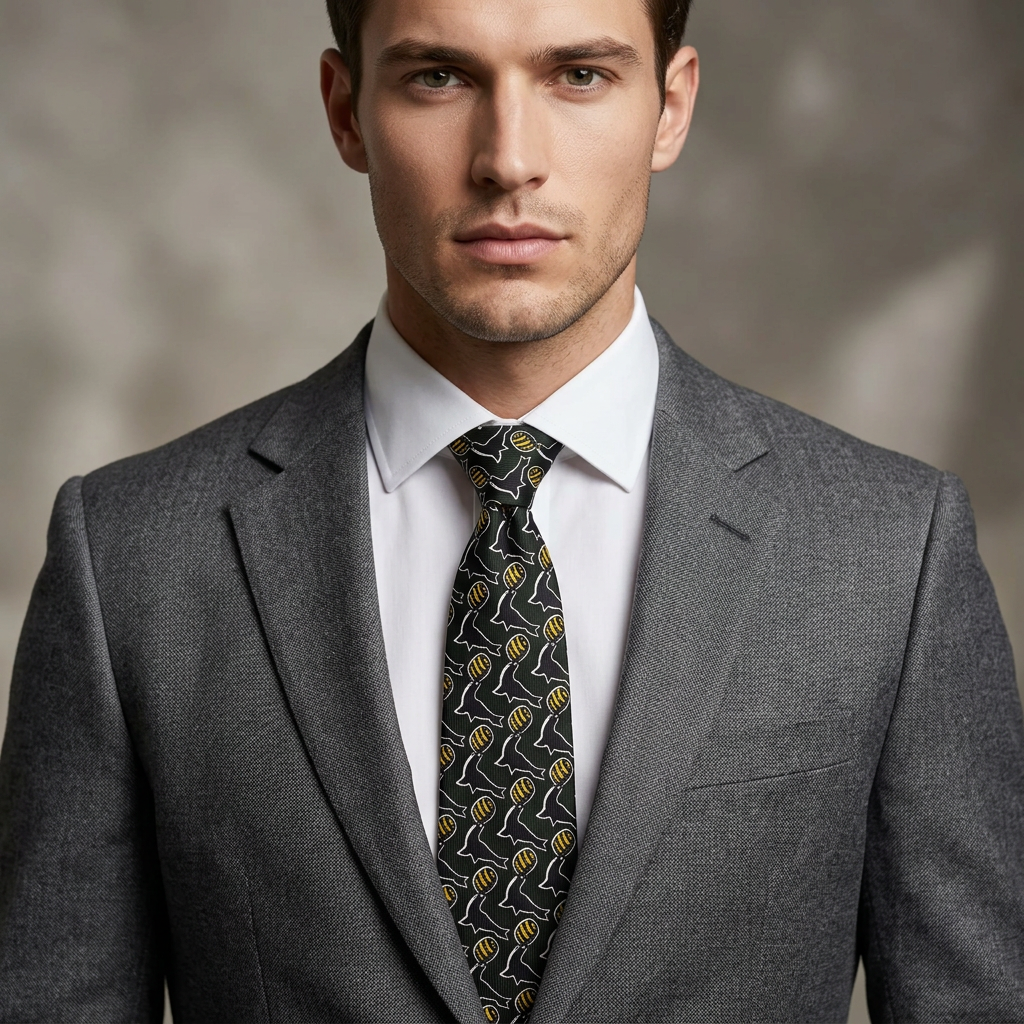 Black Diagonal Playful Seal Silk Tie