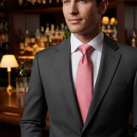 Pink tie in a black box on a white background