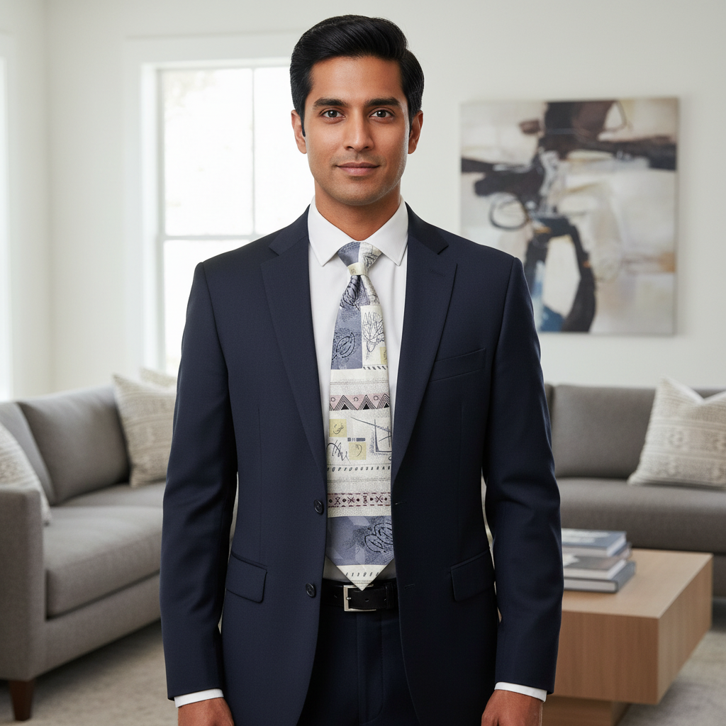 A jacquard silk necktie with a geometric pattern, predominantly in gray and white colors, displayed on a plain background.