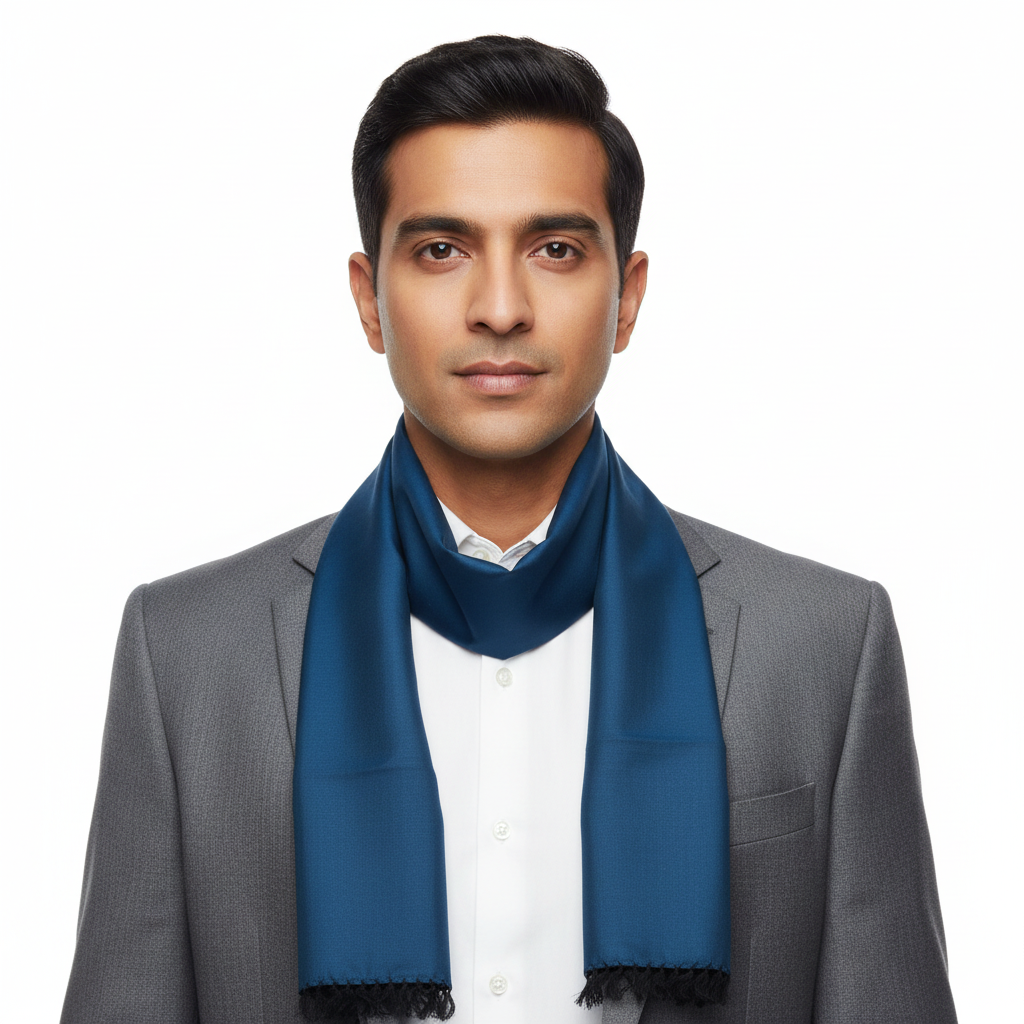 Peacock Blue Solid Colour Silk Scarf