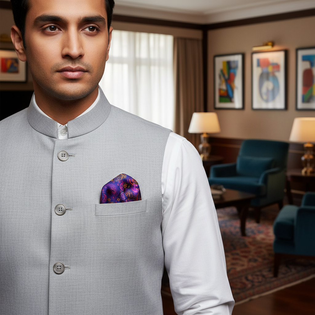 Purple Paisley Pocket Square