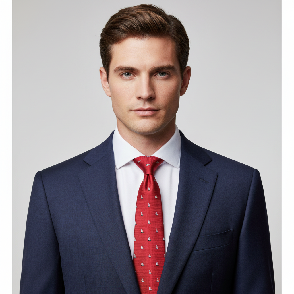 Red Sailboat Woven Microfibre Tie