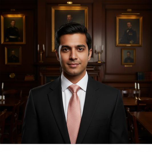 Pink patterned tie in an open black box on a white background