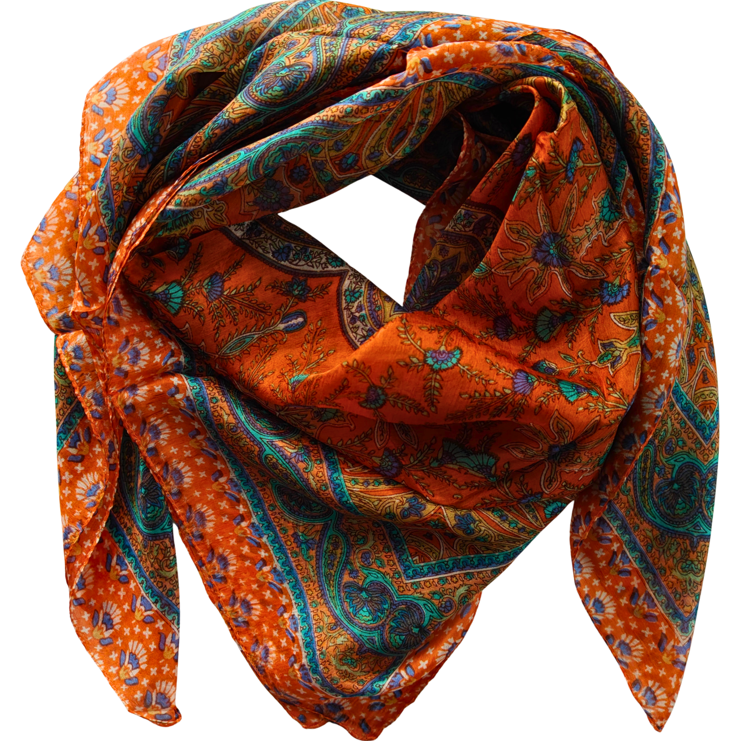 Saffron Bloom Silk Square Scarf