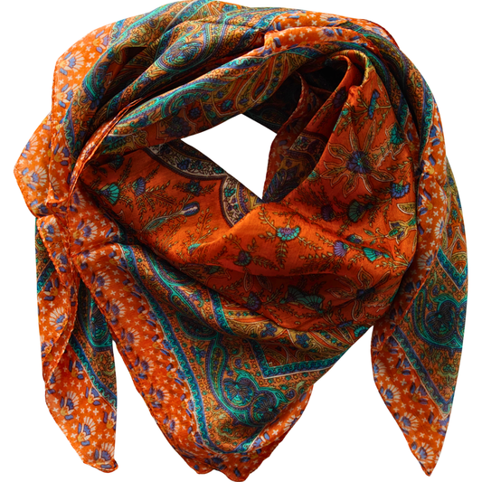 Saffron Bloom Silk Square Scarf