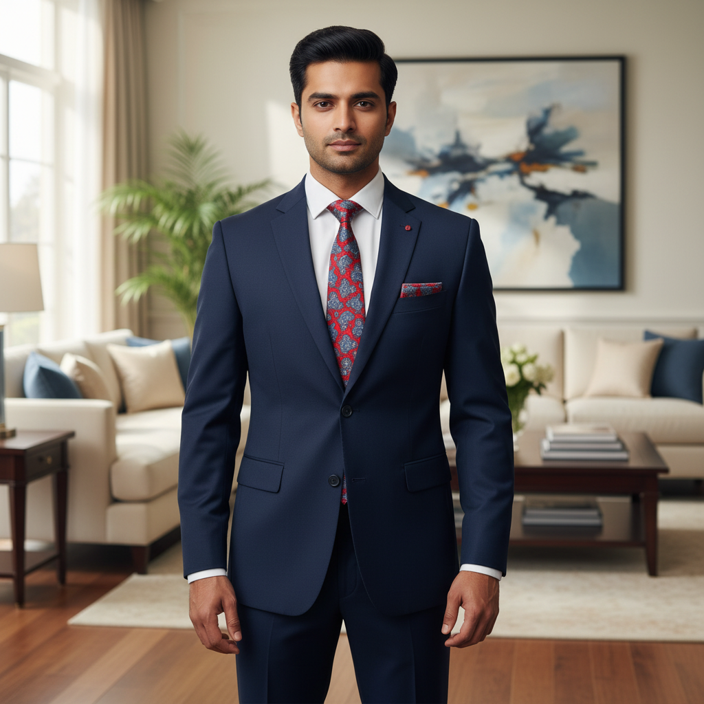 Red and blue patterned tie in a 'Military Mojo' box with 'New Arrival' text.