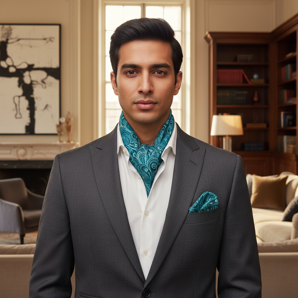 Velour Paisley Whisper Scarf & Pocket Square Matching Set