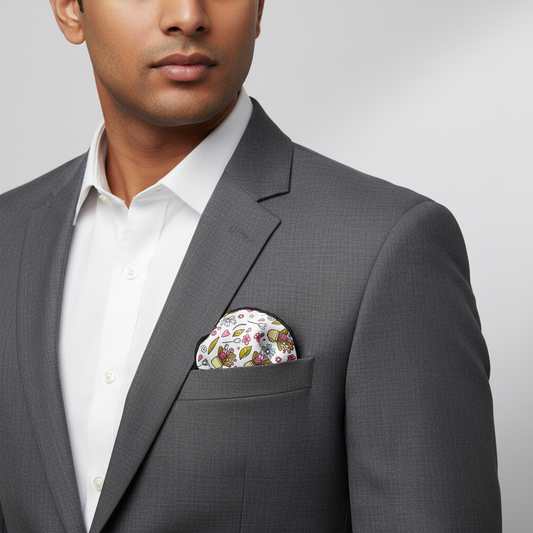 White Floral Pocket Square
