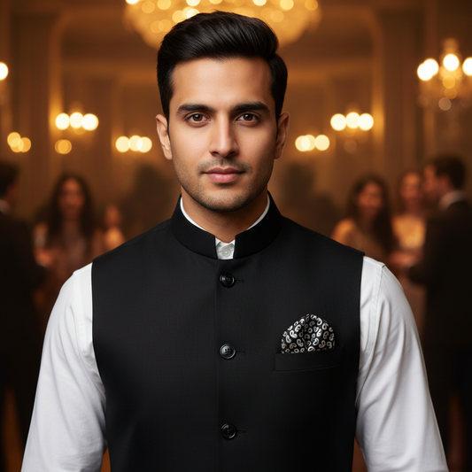 White Paisley Tuft Pocket Square