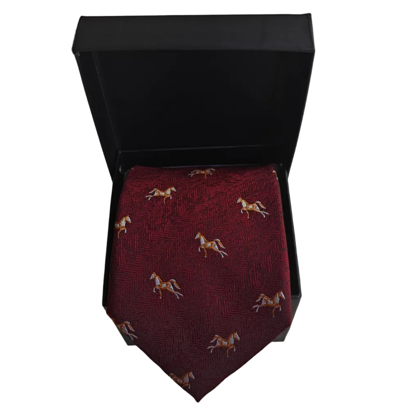 Burgundy Horse Motif Woven Microfibre Tie