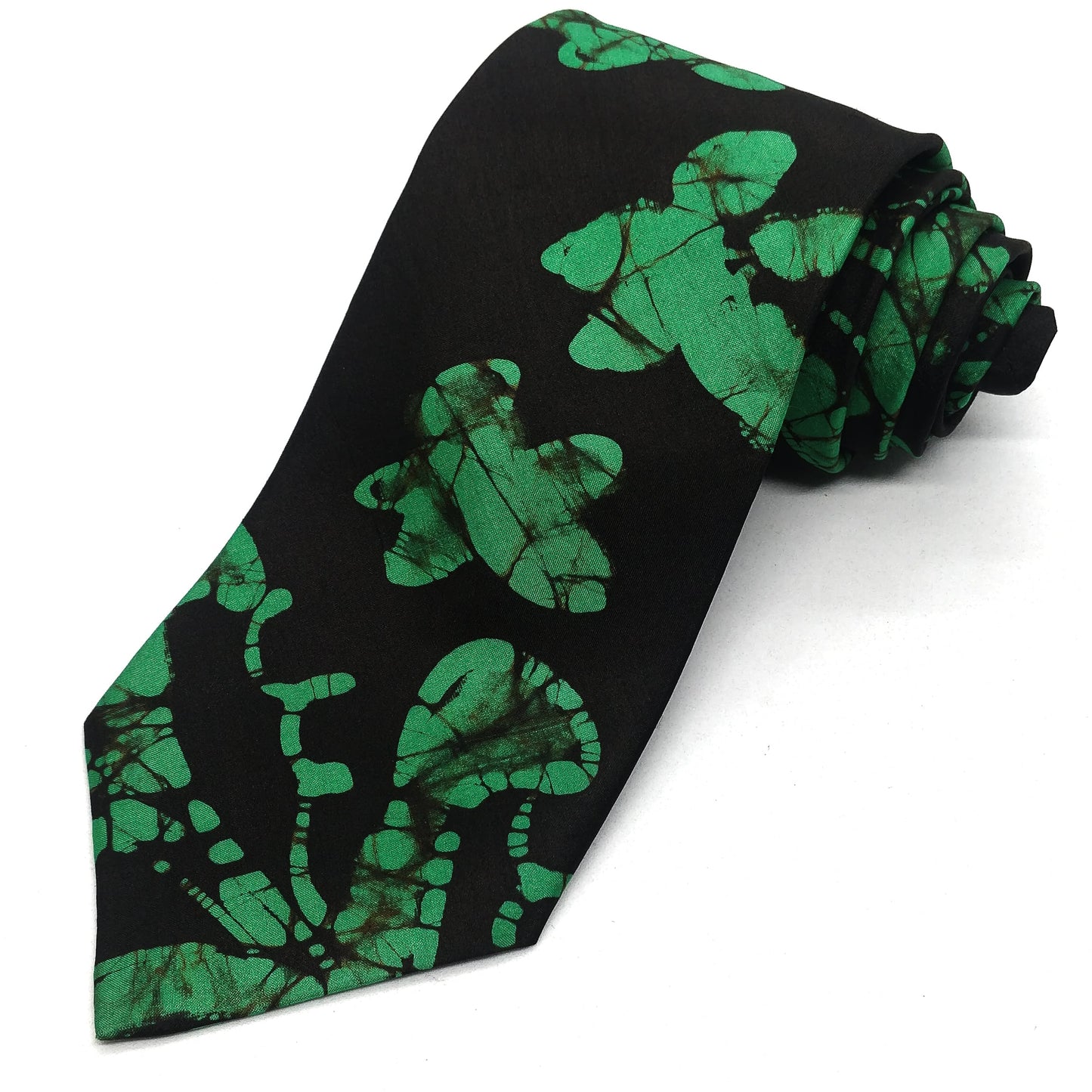 Green Star Batik Printed Silk Tie