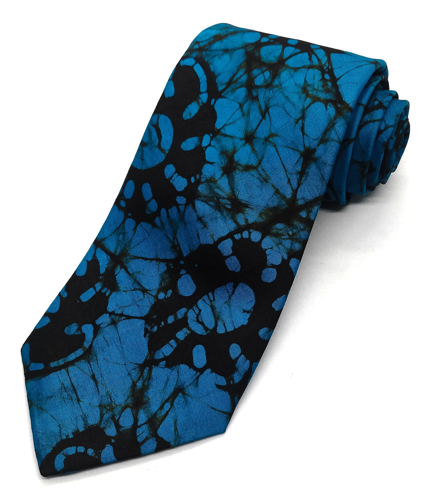 Blue Flower Batik Printed Silk Tie
