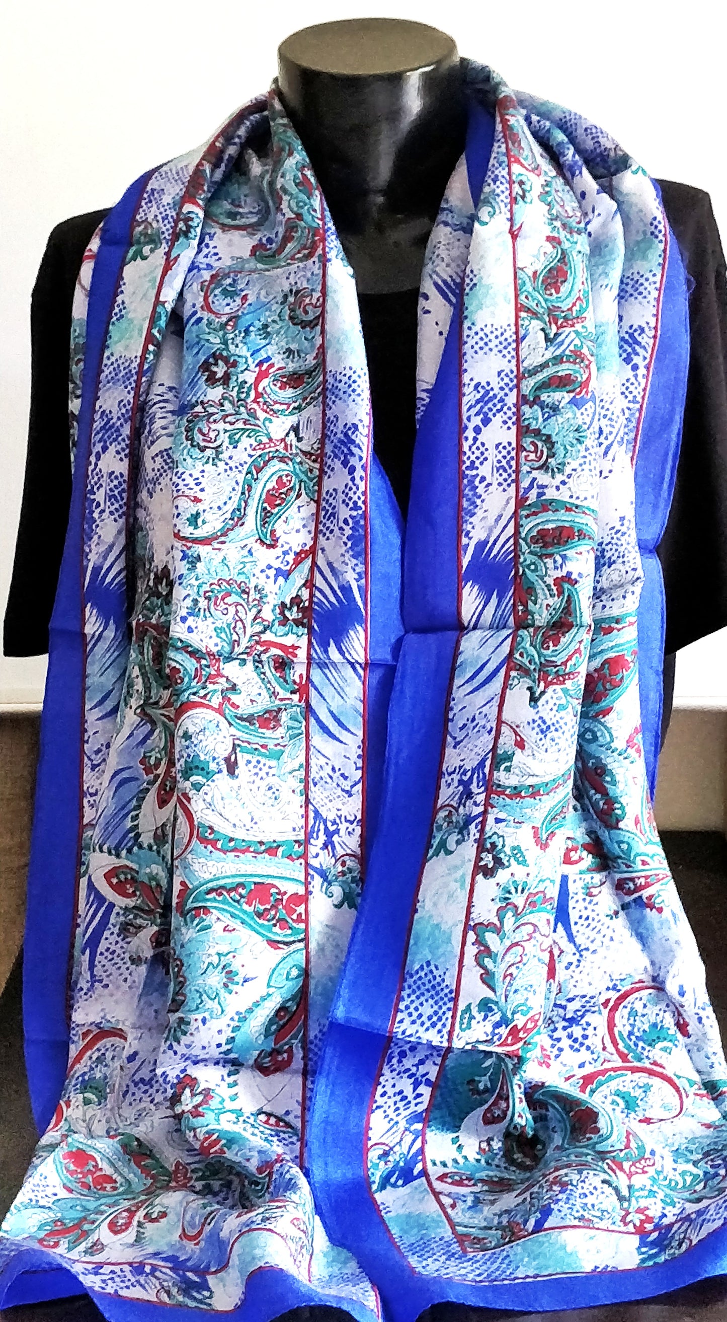 Royal Blue Printed Silk Stole