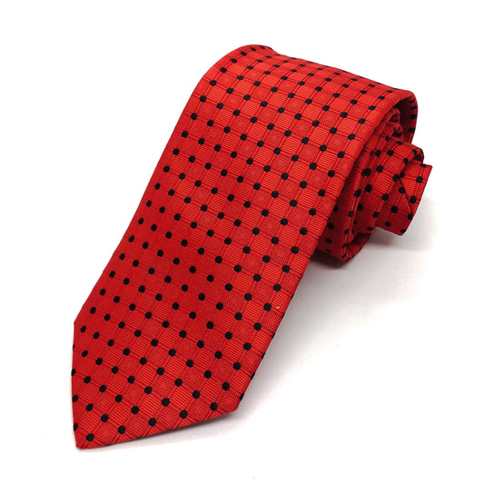 Black Polka on Red Microfibre Tie