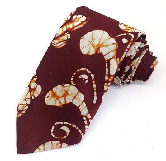 Brown Batik Printed Silk Tie