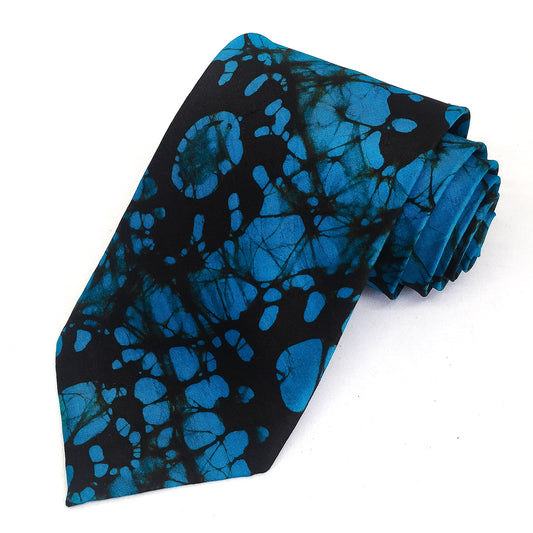 Blue Batik Printed Silk Tie