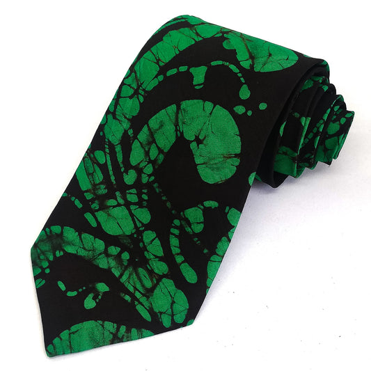 Green Envy Batik Printed Silk Tie