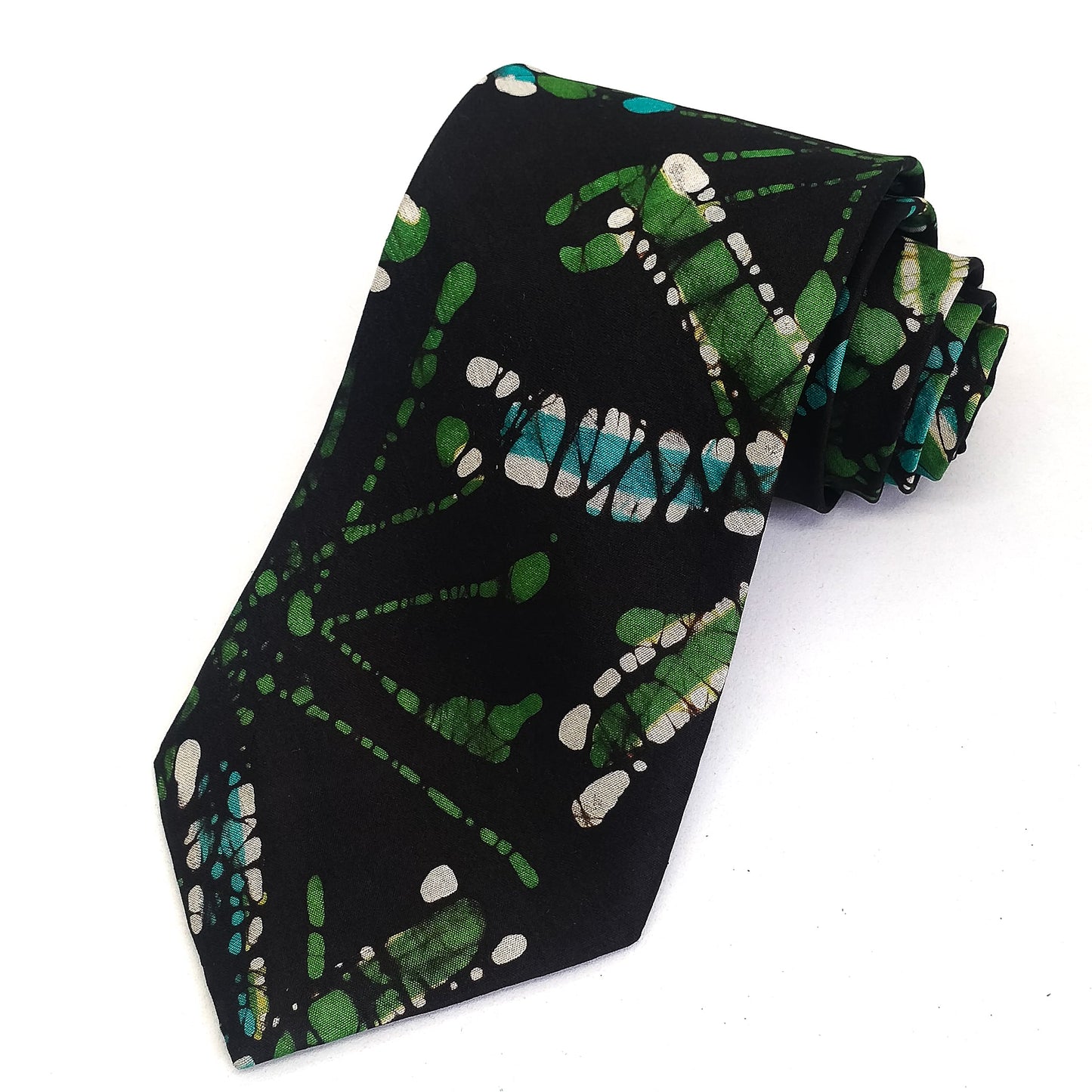 Green & Blue Batik Printed Silk Tie