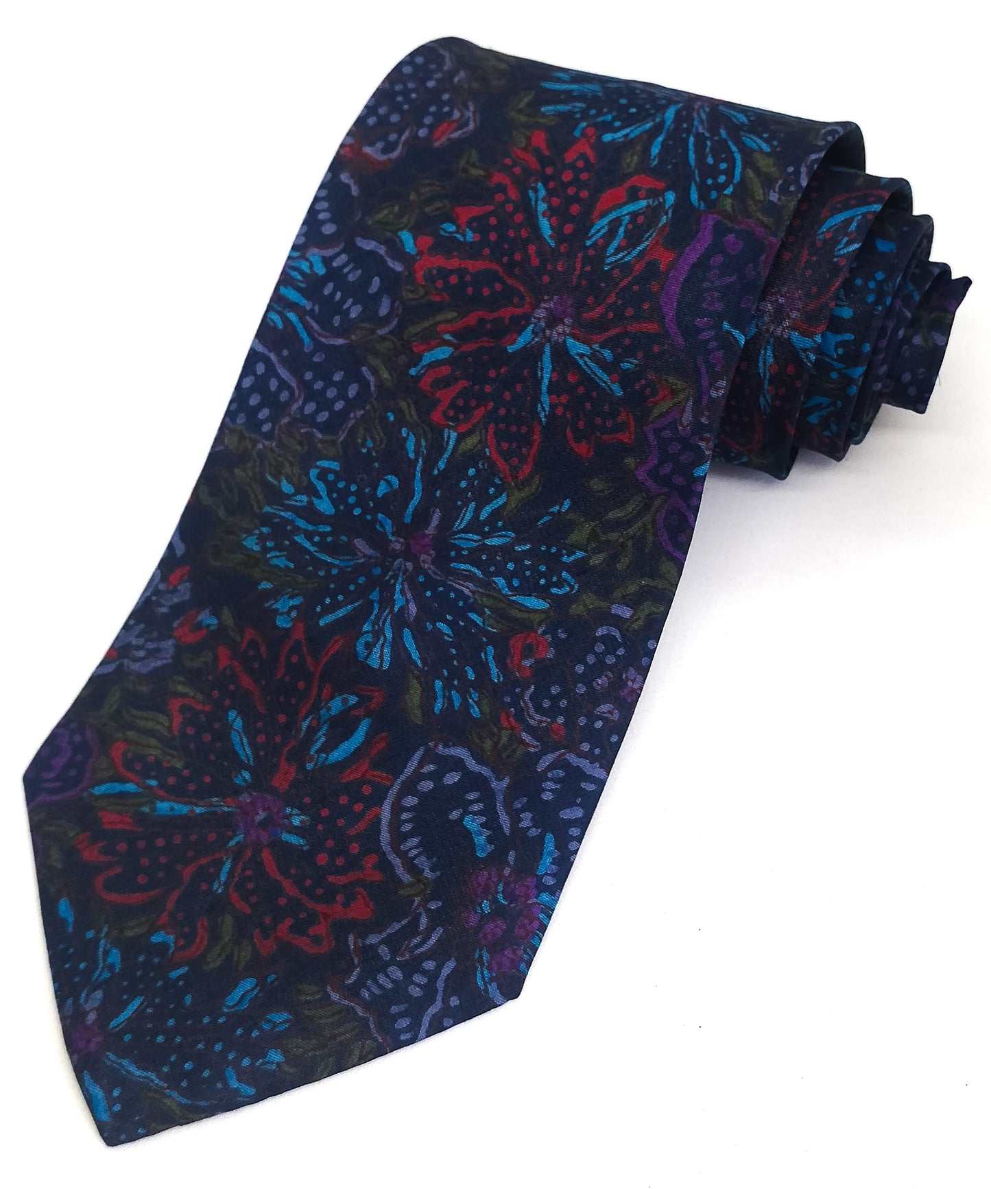 Retro Blue Hand Block Printed Silk Tie